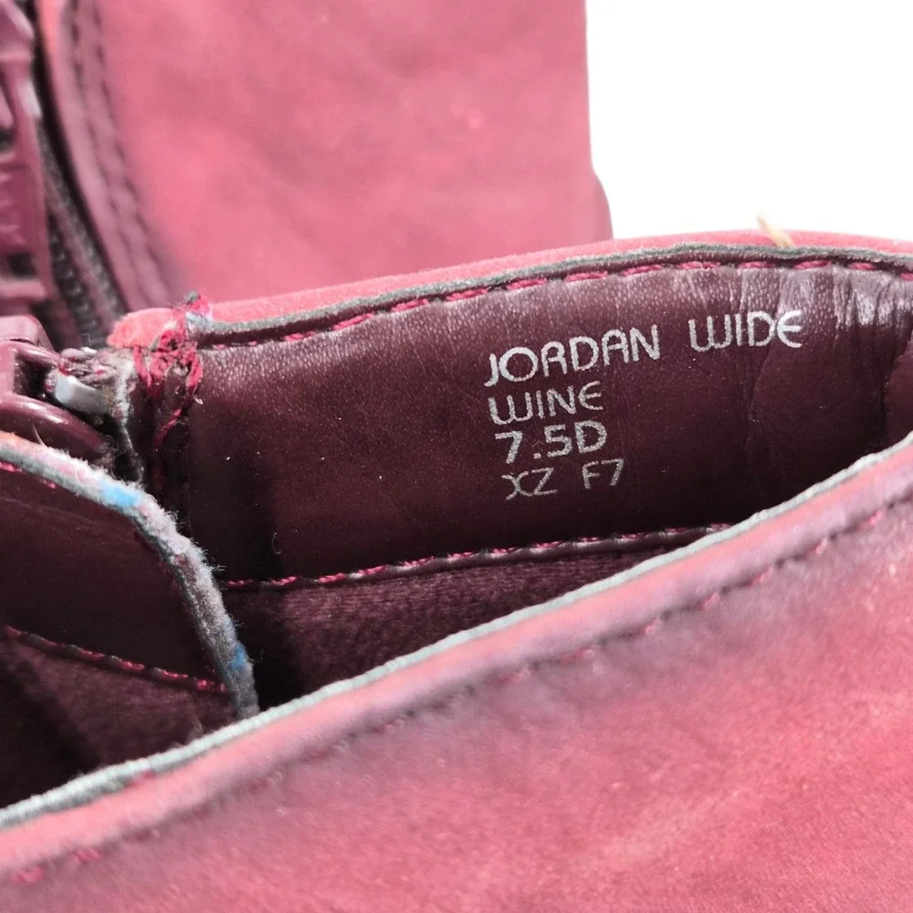 Earth Jordan Wide Wine Leather Ankle Boots Zipper Booties Womens 7.5D Low Heel